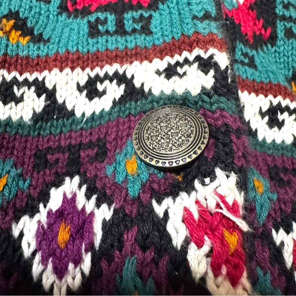 Vintage Eddie Bauer Women's Multicolor Tribal Knit Cardigan 100% Cotton Size L - Picture 8 of 11